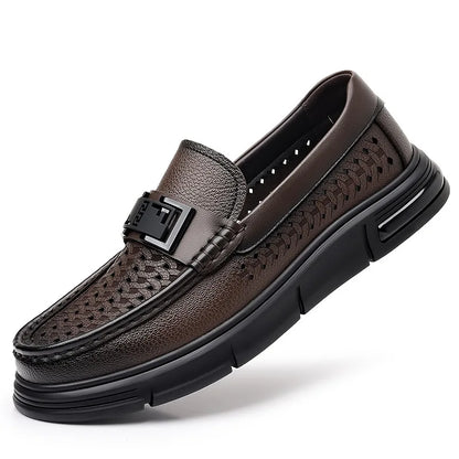 2025 Summer Hallow Casual Leather Shoes for Men Fashion New Designer Solid Color Luxury Shoes Male British Business Shoe Man