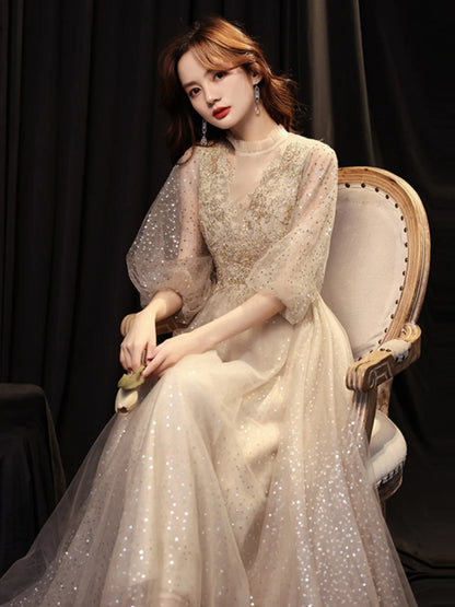 Champagne Color Evening Gown Women's 2026 New Banquet Host Luxury Small ence High-end Birthday Adult Ceremony Princ Skirt