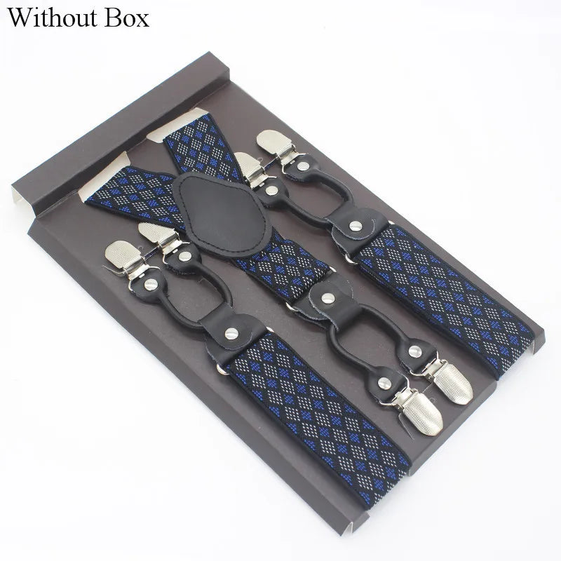 3.5*120cm Fashion 6 Clips Striped Braces Man Male Vintage Casual Leather Suspenders For Adult  Tirantes Trosers Strap Adjustable