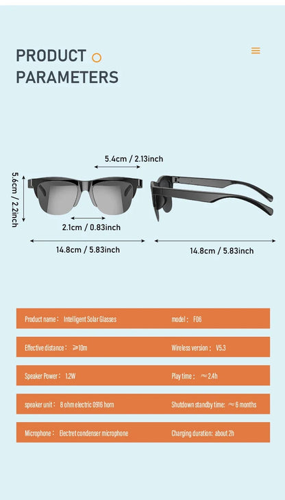 New Smart Bluetooth V5.3 Sunglasses Glasses Call Outdoor Sports Headphones HIFI Black Technology Anti-touch UV For Men And Women
