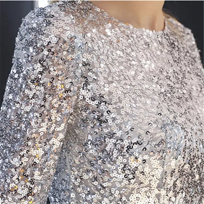 It's YiiYa Evening Dresses Gray Sequins Half Sleeve Tiered Hems Floor-length Fromal Plus size Party Gowns LX1398 robe de soiree