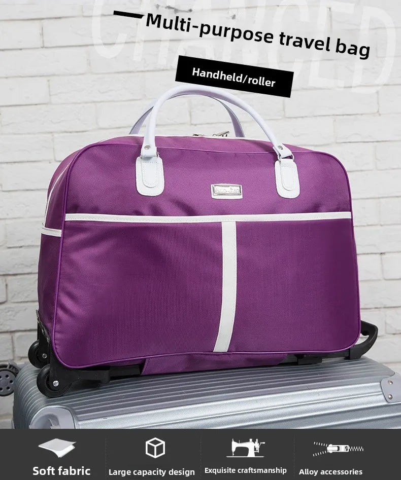 Large Capaci Travel Bag Women's Lightweight Pull Bag Portable ort Trip Hand Lage Bag with Wheels Faionable Ox Cloth