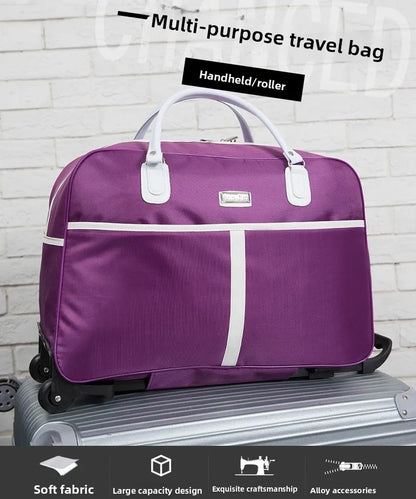 Large Capaci Travel Bag Women's Lightweight Pull Bag Portable ort Trip Hand Lage Bag with Wheels Faionable Ox Cloth