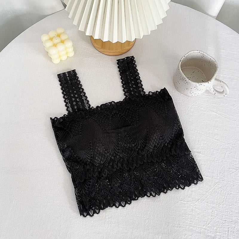 Anti Glare Woman Sexy Off Shoulder Bustier Tops Protecting Breasts Non-slip Underwear Bud Silk Sexy Summer Basic Shirts Girl