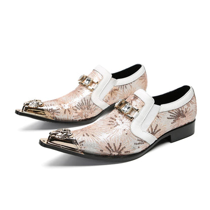 New British Style Pointed Toe Banquet Shoes Leisure Plus Size Print Evening Shoes Elegant Men Busienss Cow Leather Wedding Shoes
