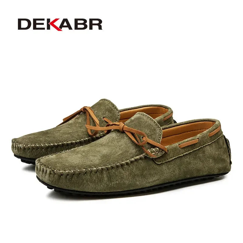 DEKABR Casual Men Genuine Leather Shoes Summer Breathable Green Men's Loafers Leather Shoes Sapato Masculino Zapatos Hombre