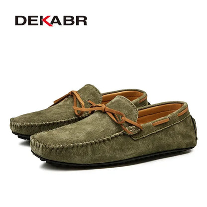DEKABR Casual Men Genuine Leather Shoes Summer Breathable Green Men's Loafers Leather Shoes Sapato Masculino Zapatos Hombre
