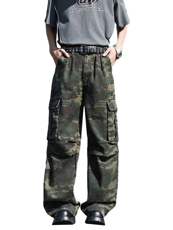 Cleanfit Camouflage Jeans Men's Retro American Workwear Loose Straight Casual Long Trousers Summer Trend Youth Active Sle