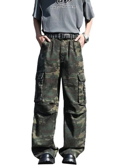 Cleanfit Camouflage Jeans Men's Retro American Workwear Loose Straight Casual Long Trousers Summer Trend Youth Active Sle