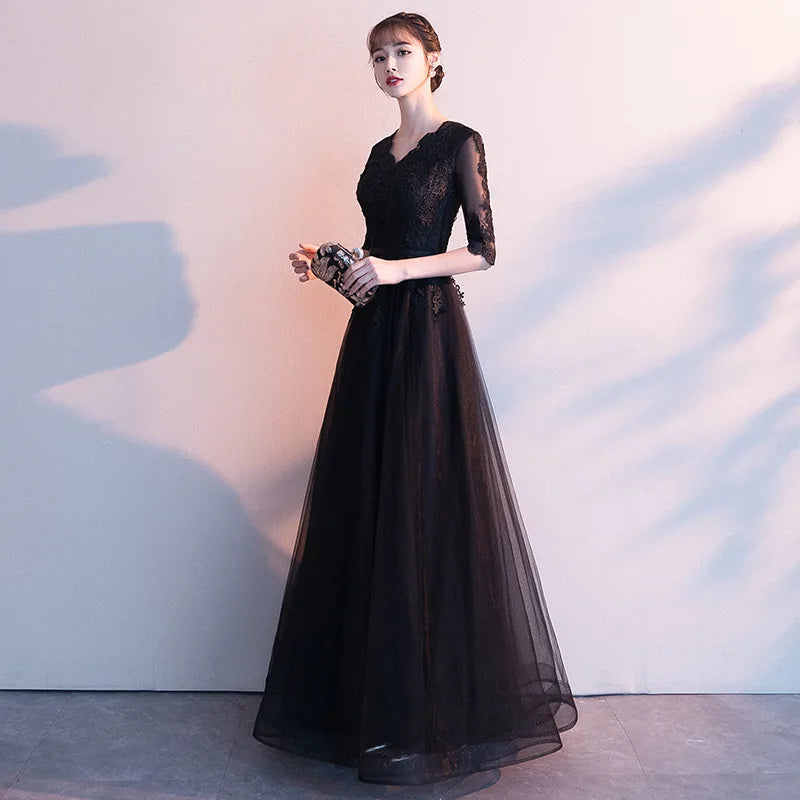 Evening dress dress women's 2026 autumn new banquet temperament long black socialite dress choir performance uniform