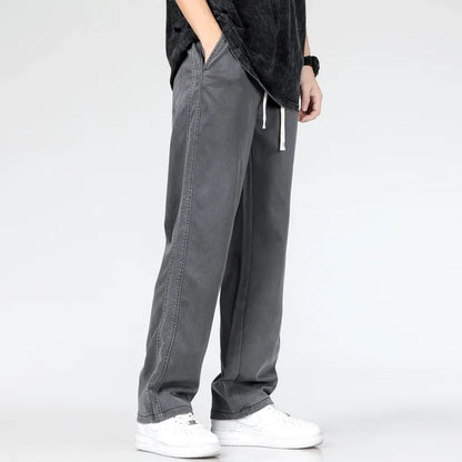 2025 Summer New Soft Lyocell Fabric Men's Jeans Thin Loose Straight Leg Pants Drawstring Elastic Waist Korean casual pants