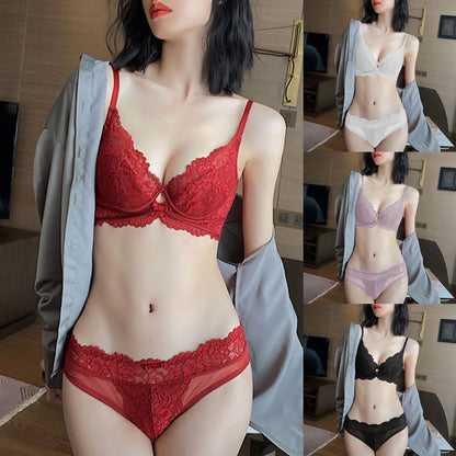 Lace Women Underwear Set Sexy Deep V Neck Underwire Lace Trim Bra And Thong Erotic Lingerie Sexy Intimates Women Pajamas Sets