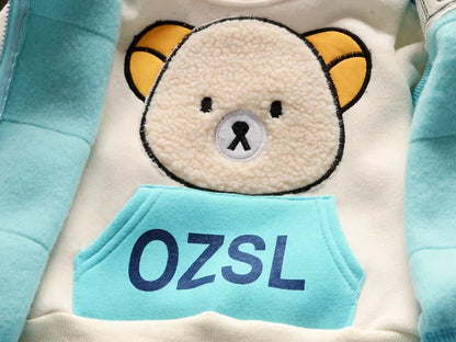 New Fleece Clothing Sets Spring Winter Boys Girls Plus Velvet Thick Warm Suits Baby Padded Homewear 3Pcs Children Outfits