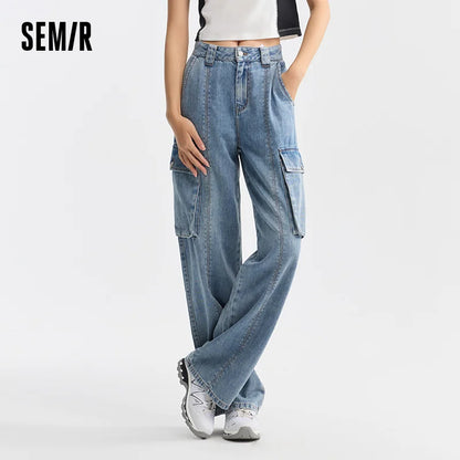 Semir Jeans Women High-Street Style Wide-leg Trousers Summer 2024 New Version Workwear Trousers Trendy and Cool