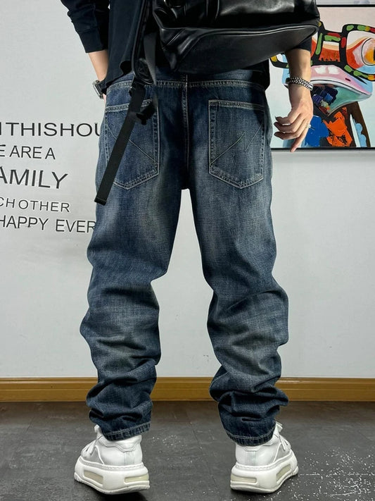 American High Quality Patch Ripped Jeans For Men Korean Fashion Denim Cargo Pants Streetwear Hip Hop Skateboard Trousers Male