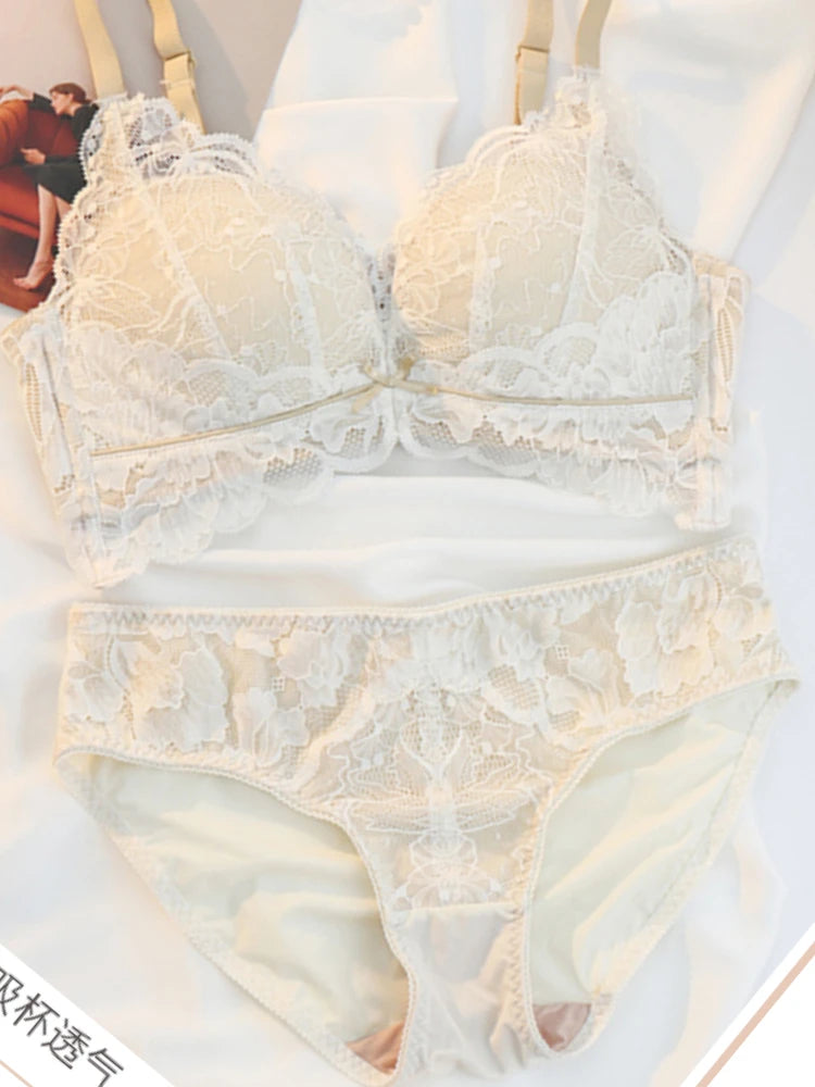 YUQI 2025 Lace Push Up Bra Set - Small Bust Anti-Sag | Autumn Winter Sexy Lingerie Wireless Comfort No Underwire Cover