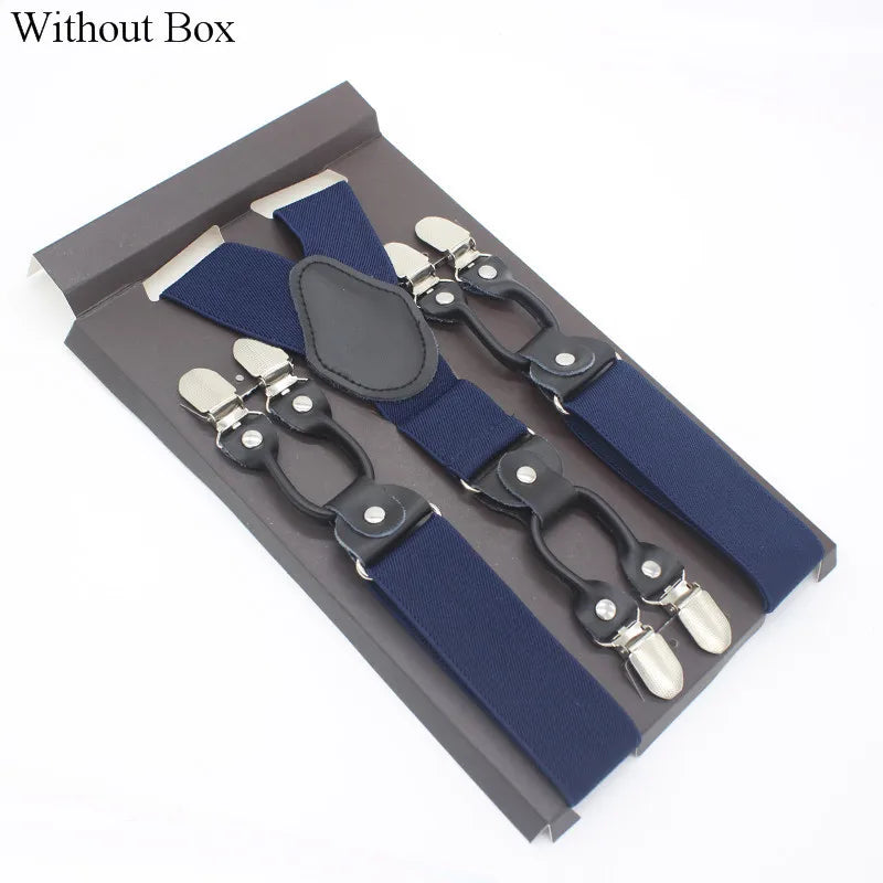 3.5*120cm Fashion 6 Clips Striped Braces Man Male Vintage Casual Leather Suspenders For Adult  Tirantes Trosers Strap Adjustable