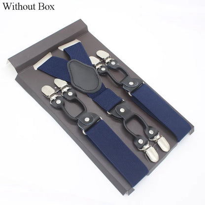 3.5*120cm Fashion 6 Clips Striped Braces Man Male Vintage Casual Leather Suspenders For Adult  Tirantes Trosers Strap Adjustable