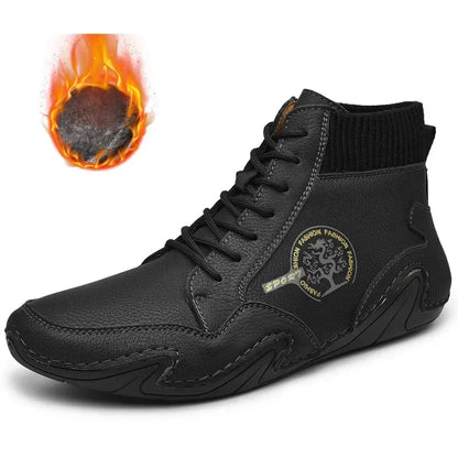 Winter Leather Men Boots Super Warm Man Snow Boots Handmade Mens Casual Shoes Walking Sneakers High Top Western Ankle Boots