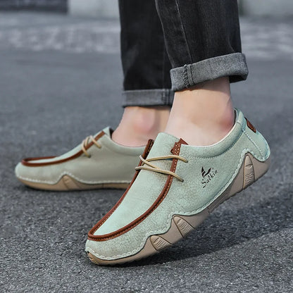 New Autumn Handmade Leather Casual Men Shoes Design Fashion Sneakers Man Loafers Breathable Low Top Flat Shoes Driving