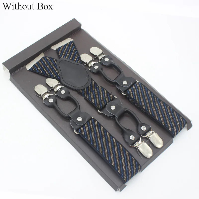 3.5*120cm Fashion 6 Clips Striped Braces Man Male Vintage Casual Leather Suspenders For Adult  Tirantes Trosers Strap Adjustable