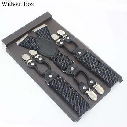 3.5*120cm Fashion 6 Clips Striped Braces Man Male Vintage Casual Leather Suspenders For Adult  Tirantes Trosers Strap Adjustable