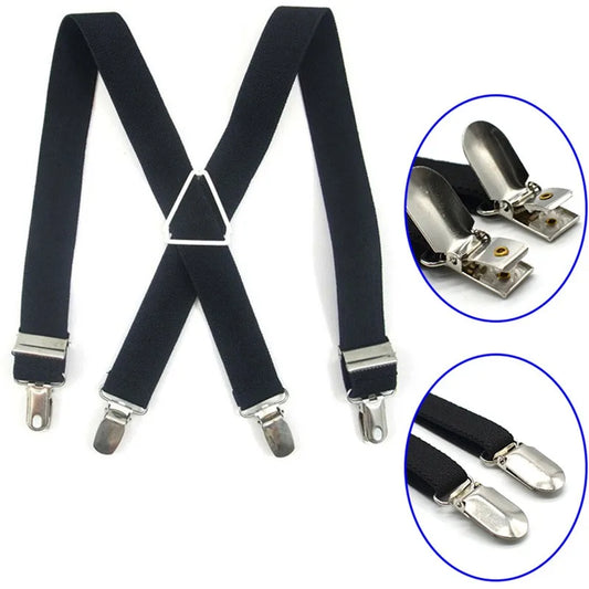 Creative Adjustable Suspenders For Men Women X Back Elastic Pants Braces 2 5CM Width 4 Clip Design Fashion Accessory