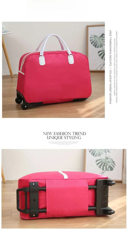 Large Capaci Travel Bag Women's Lightweight Pull Bag Portable ort Trip Hand Lage Bag with Wheels Faionable Ox Cloth