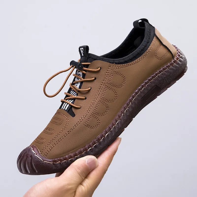 Men's Low-Top Breathable Leather Shoes Spring New Style Casual Soft Bottom Versatile Hollow out Design Comfortable All-Match