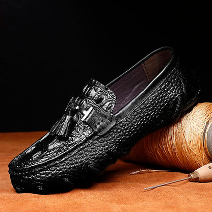 Luxury New Genuine Leather Men Shoes Thick Bottom Crocodile Style Moccasins Mens Loafers Fashion Male Flat Classic Driving Shoes