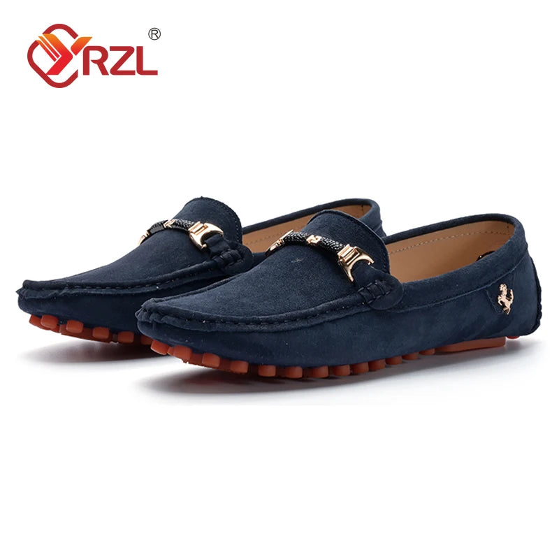 YRZL Loafers Men Casual Fashion Suede Men Shoes Lightweight Soft Genuine Leather Moccasins Slip on Driving Shoes for Men Size 48