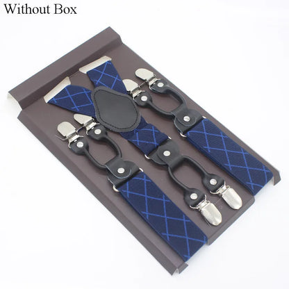 3.5*120cm Fashion 6 Clips Striped Braces Man Male Vintage Casual Leather Suspenders For Adult  Tirantes Trosers Strap Adjustable