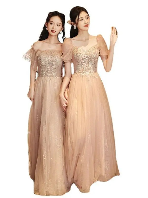 Pink Wedding Bridesmaid Dr Summer Fairy Small Senior ort Sve mid Waist Princ Sve Polyester Fiber Evening Gown