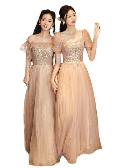 Pink Wedding Bridesmaid Dr Summer Fairy Small Senior ort Sve mid Waist Princ Sve Polyester Fiber Evening Gown