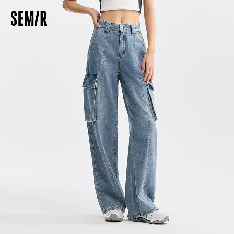 Semir Jeans Women High-Street Style Wide-leg Trousers Summer 2024 New Version Workwear Trousers Trendy and Cool