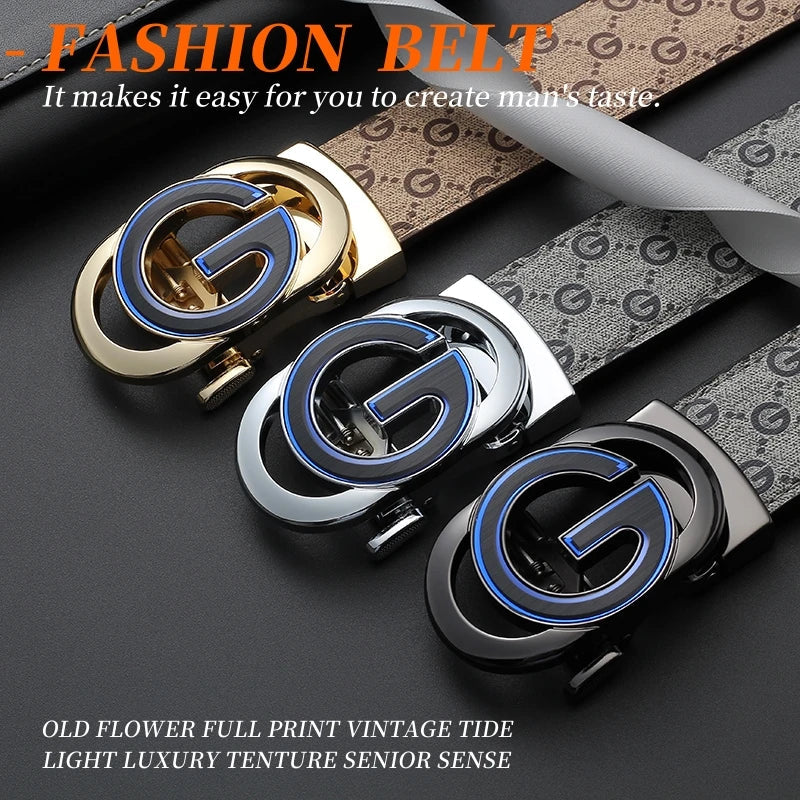 New Big "G" Automatic Buckle Men Belt, Fashionable Letter Buckle Waist Belt, Business Casual Leather Belt,Genuine Suit Belt