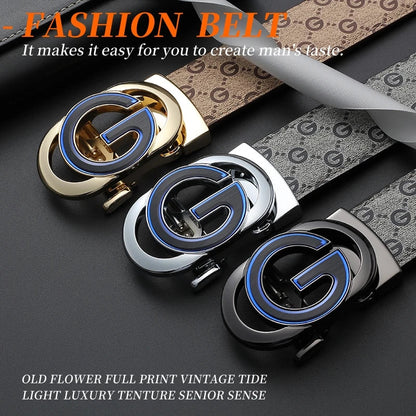 New Big "G" Automatic Buckle Men Belt, Fashionable Letter Buckle Waist Belt, Business Casual Leather Belt,Genuine Suit Belt