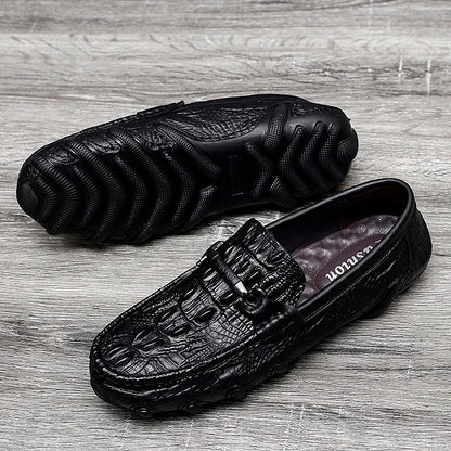 Luxury New Genuine Leather Men Shoes Thick Bottom Crocodile Style Moccasins Mens Loafers Fashion Male Flat Classic Driving Shoes