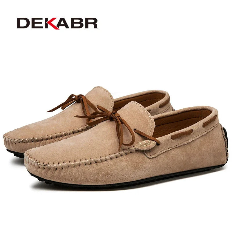 DEKABR Casual Men Genuine Leather Shoes Summer Breathable Green Men's Loafers Leather Shoes Sapato Masculino Zapatos Hombre