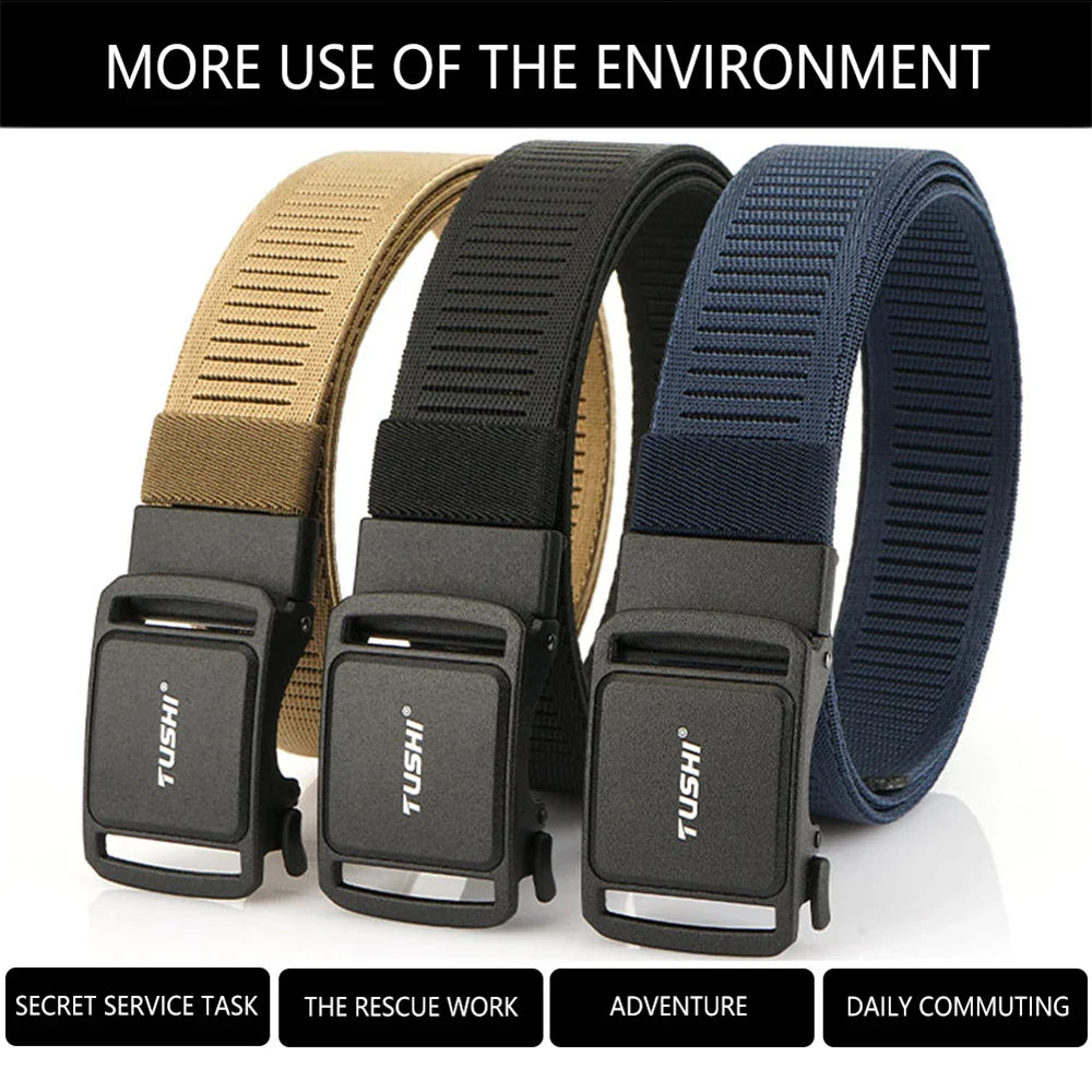 TUSHI New 3.8cm Tactical Belt for Men 1200D Thick Nylon Casual Belt Alloy Automatic Buckle Tactical outdoor Elastic Belt Male