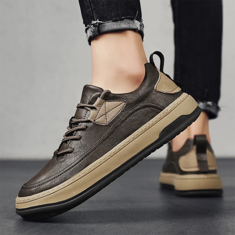 Luxury Brand Men's Shoes Fashion Leather High Quality Handmade Casual Shoes New Breathable Lace Up Skateboard shoes Men Sneakers