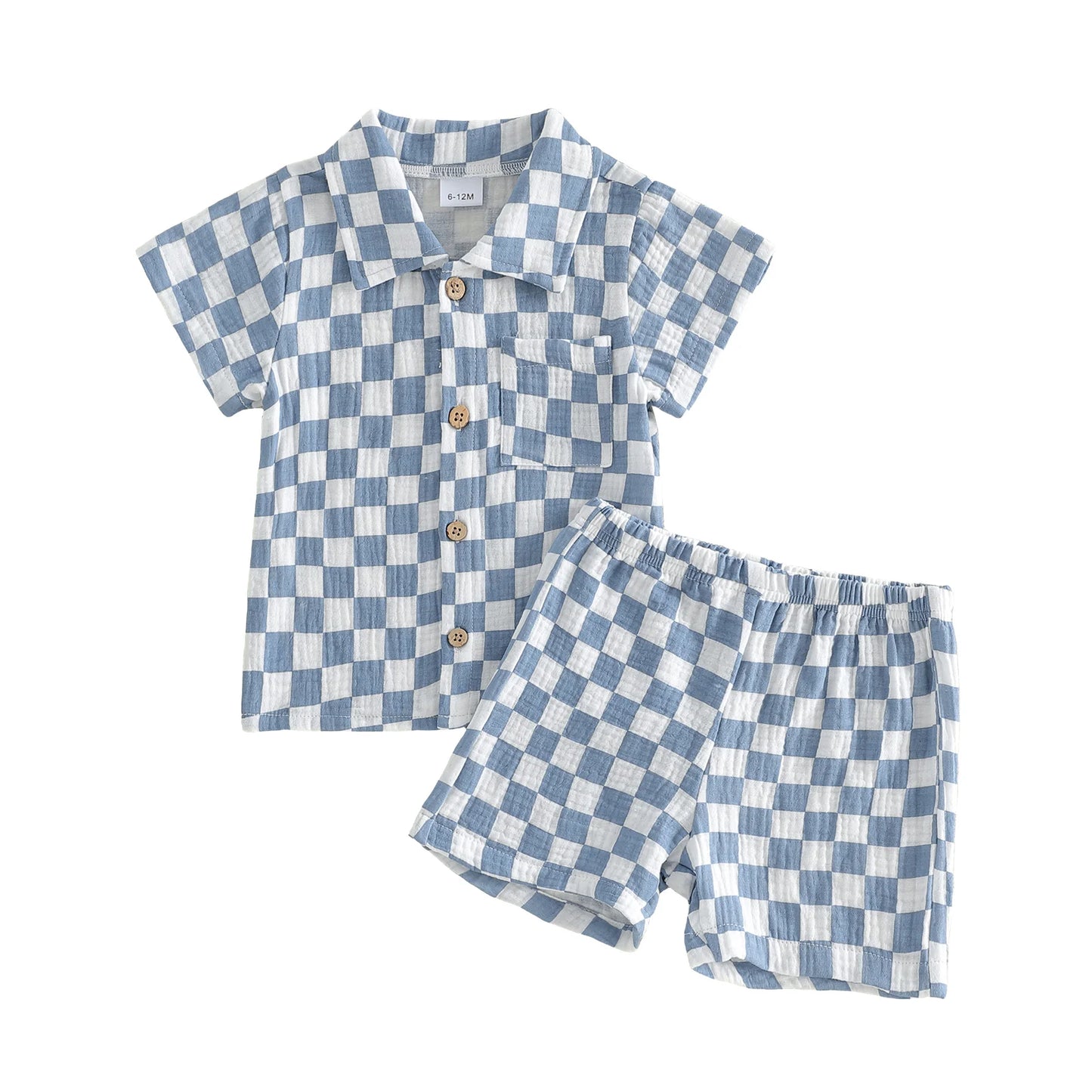 Toddler Baby Boys Summer Outfit Fashionable Plaid Short Sleeve Lapel Shirt with Shorts 2Pcs Set