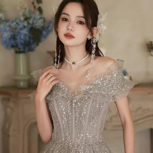 plus Size Evening Gown 2024 Wedding Proposal Art Exam Large Dr Slimming Effect Princ Sle ort Sve Long Dr