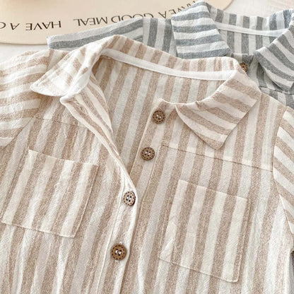 Baby Boys Rompers Striped Jumpsuits Turn Down Collar Toddler Boys Summer Clothing