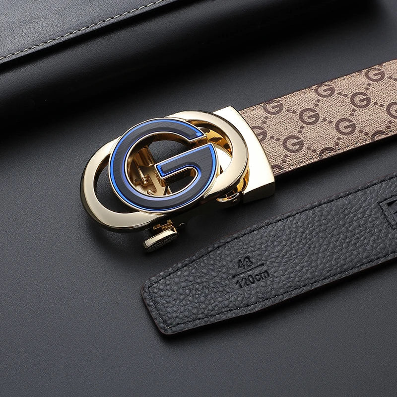 New Big "G" Automatic Buckle Men Belt, Fashionable Letter Buckle Waist Belt, Business Casual Leather Belt,Genuine Suit Belt