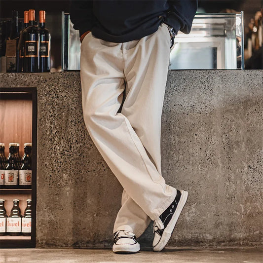 Maden Casual Straight Leg Jeans Men's Spring Cotton Seed ell Cleanfit Loose Fit Khaki Color Retro American Sle Long Pants