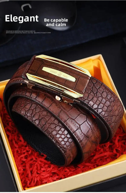 Genuine Leather Belt for Men Automatic Buckle Crocodile Pattern Calfskin Business Fashion Mid-aged And Young Waist Belt