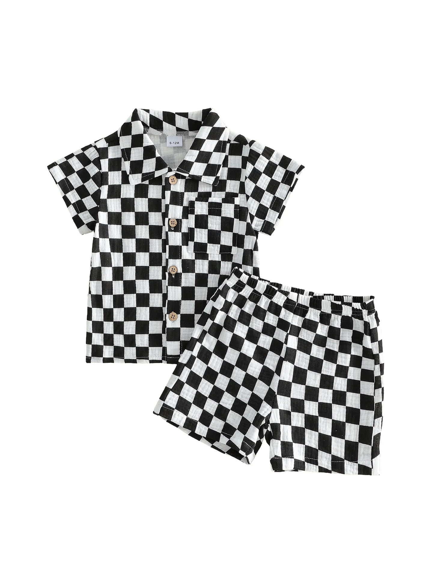Toddler Baby Boys Summer Outfit Fashionable Plaid Short Sleeve Lapel Shirt with Shorts 2Pcs Set