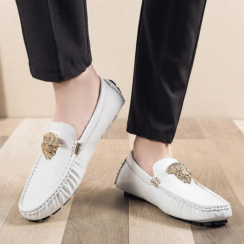 british man loafers shoes brand fashion patent leather man loafers slip on shine casual shoes