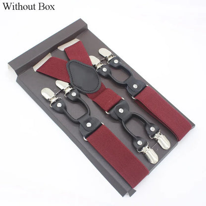 3.5*120cm Fashion 6 Clips Striped Braces Man Male Vintage Casual Leather Suspenders For Adult  Tirantes Trosers Strap Adjustable